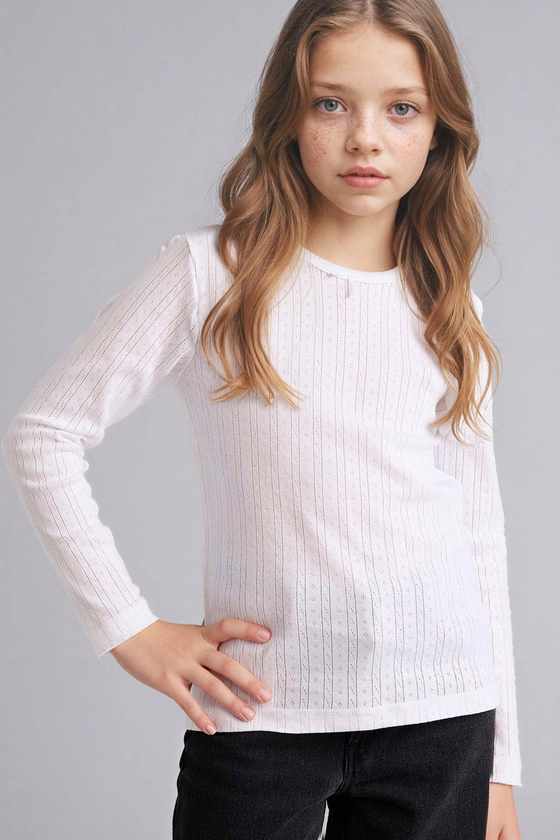 DeFacto White Girl Girl Cotton Crew Neck Top Casual - Image 1